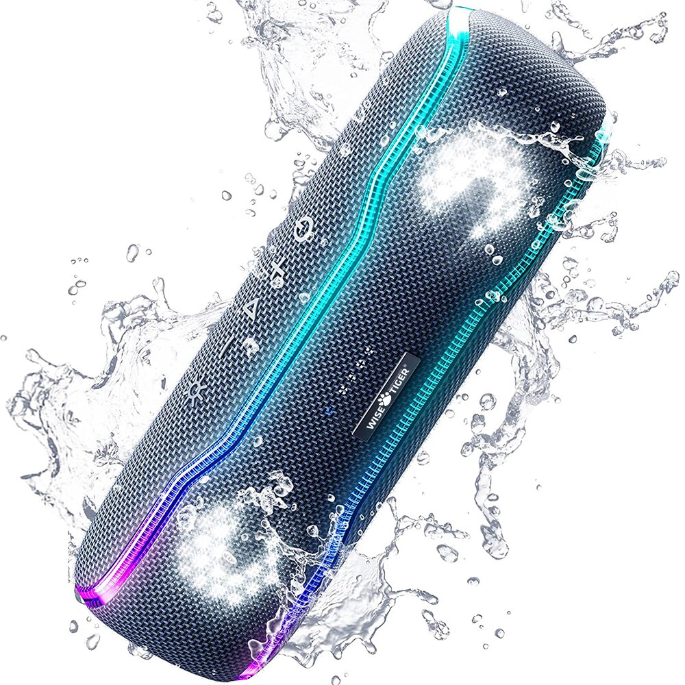WISETIGER Luidspreker Buiten Draagbare IPX7 Waterdichte Klankkast BT5.3 Luidspreker Stereo met 25W Kleurrijke Licht Surround Luidspreker