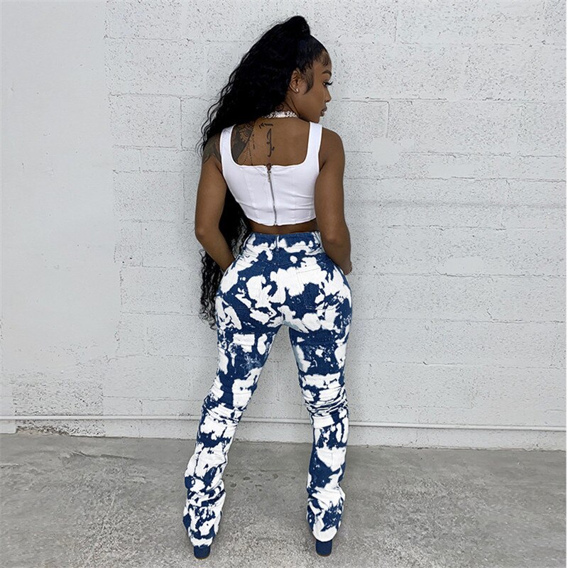 Offre spéciale jean empilé femmes crayon pantalon taille haute jean Graffiti Stretch pantalon en Denim maigre maman dropshching