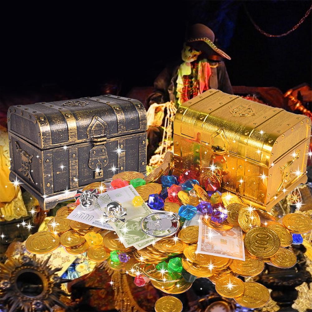 Retro skattekasse med lås legetøj til fest favoriserer rekvisitter dekoration pirat skattekiste til børn foregiver at betale legetøj