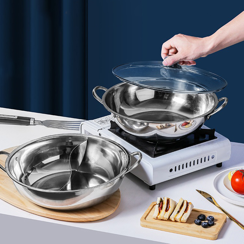 Garnek dwukomorowy ze stali nierdzewnej robić gotowania gorący pota, chińskiego gorący pota, zupy, idealny robić domu, na kemping, na imprezy kuchenne.