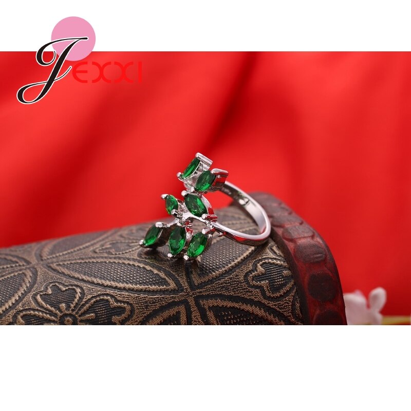 Store smukke 925 sterling sølv ringe til kvinder med grønne blade czengagement ring smykker vare