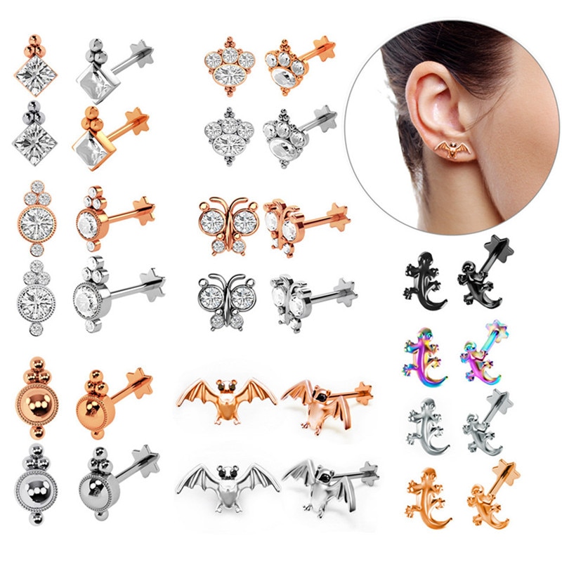 1pc Tragus Ear Cartilage Piercing Ring Helix Labret Piericngs 1.2*8*4mm Lip Studs Rook Lobe Piercing Body Jewelry Ear Piercing