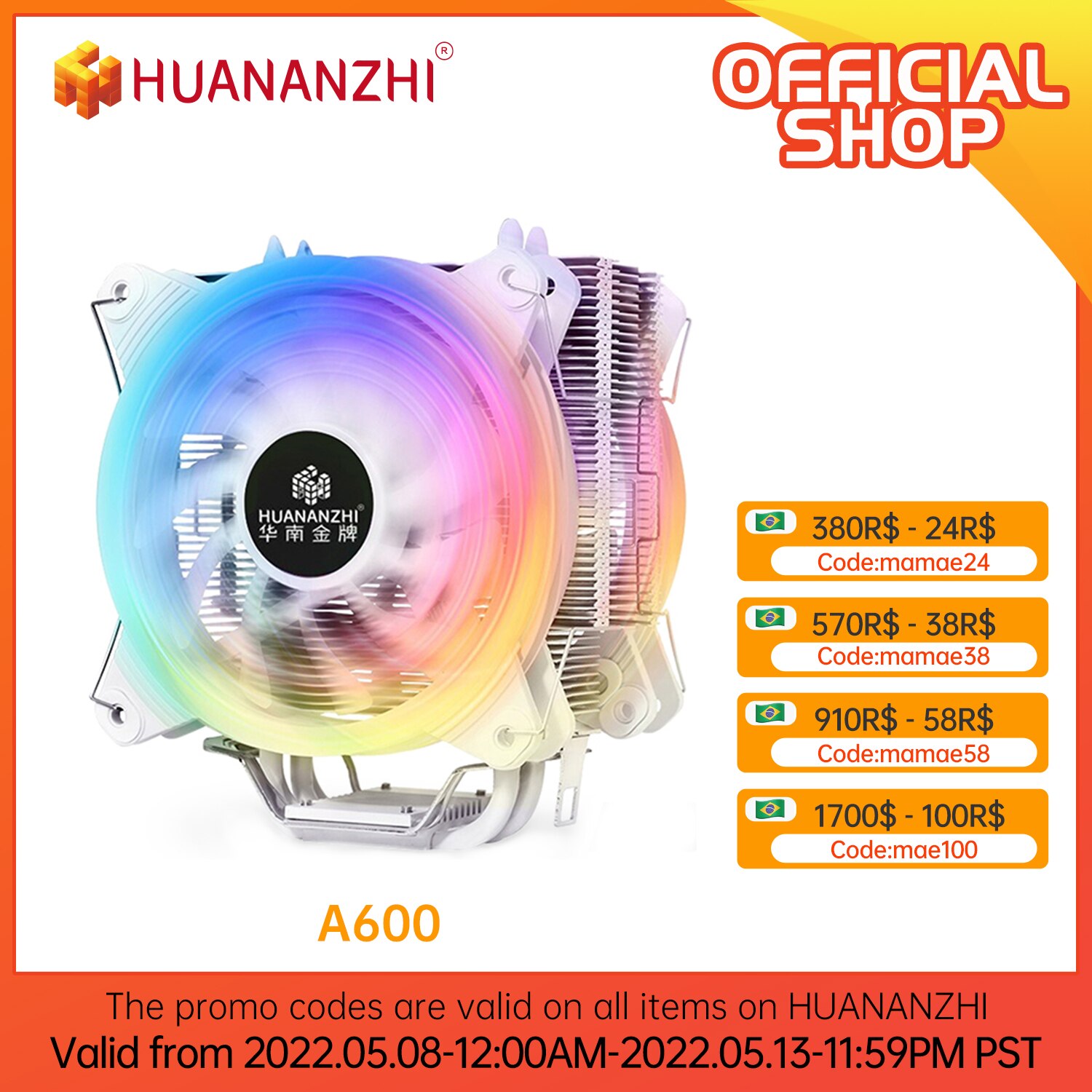 Huananzhi A600 4 Koperen Heat Pipe Led Cpu Cooler Cooling Fan Radiator Stille Dual Fan Koeler Heatsink