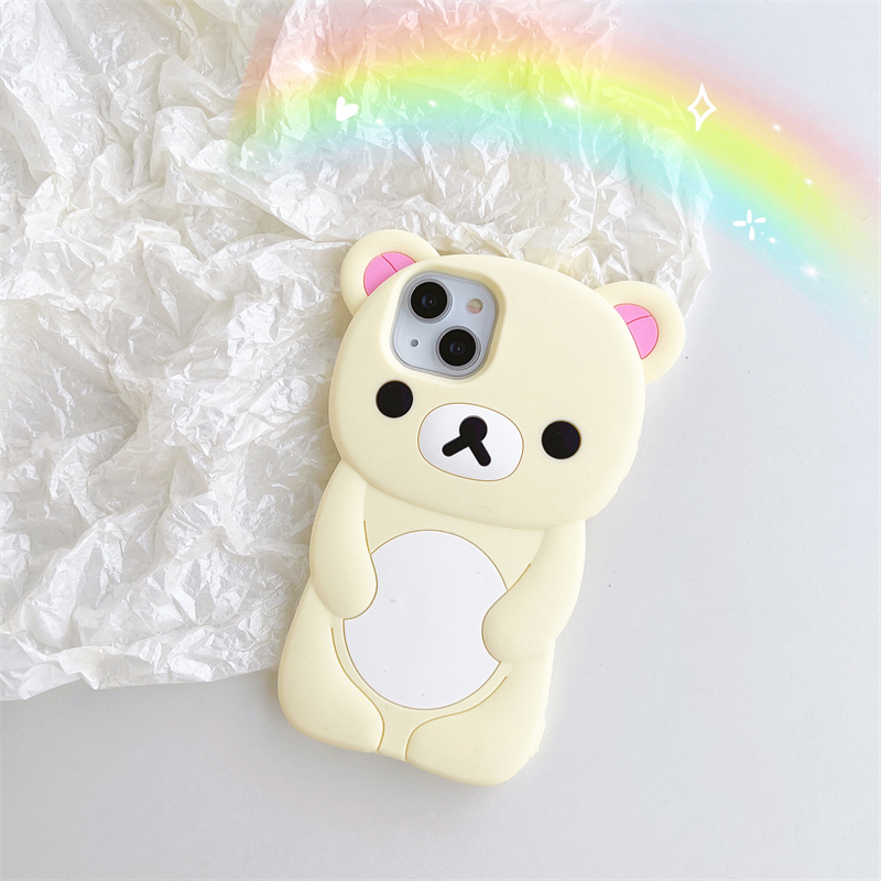 Coque de téléphone ours Rilakkuma, dessin animé 3D mignon, en Silicone souple, pour iPhone 16 promax 15 14 13 12 11 Pro Max Xs XR 6 7 8 Plus SE: Black / Pour iPhone 11