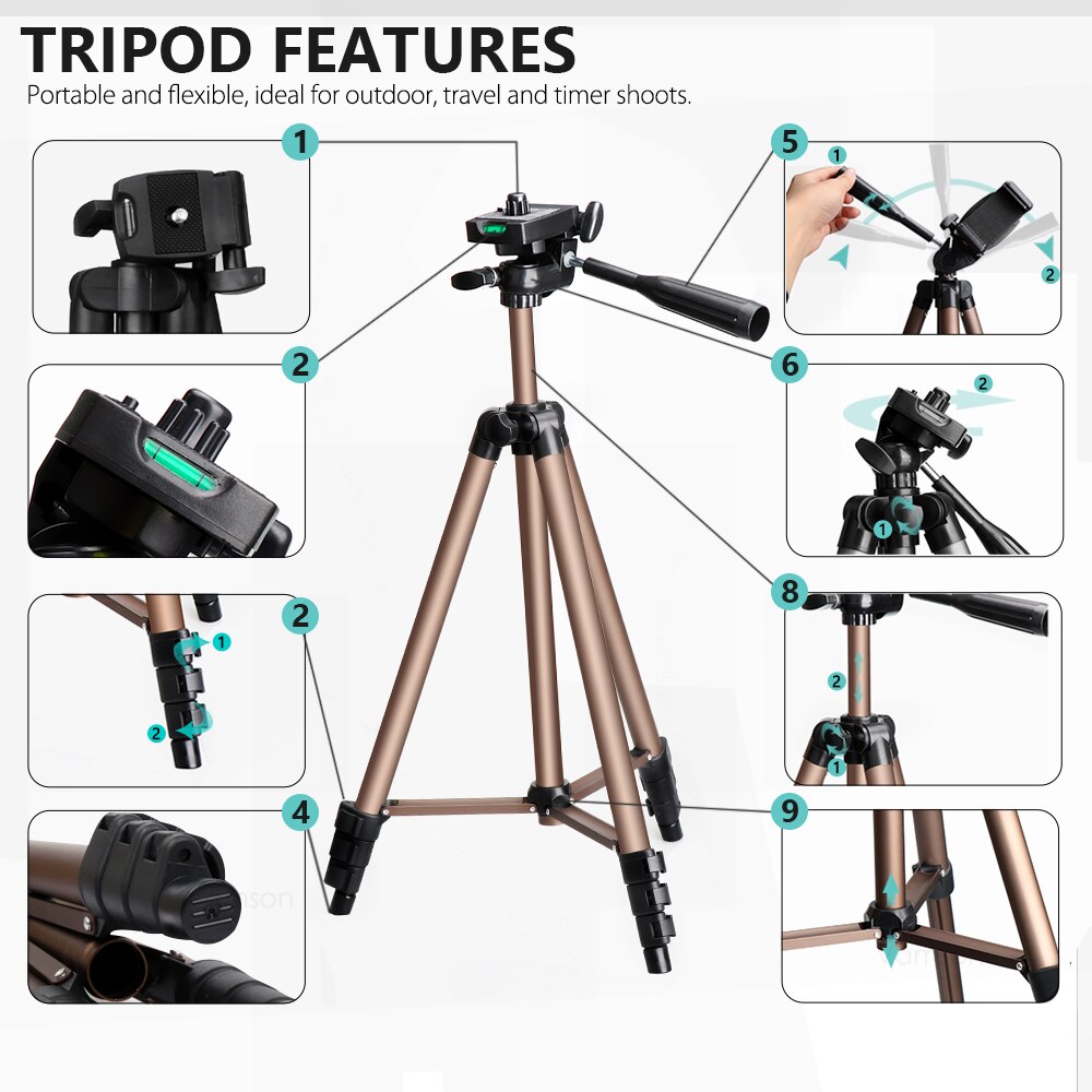 for Camera Tripod Travel Monopod Adjustable Stand with Phone Holder for Gopro hero 8 Black 7 6 for Camcorder Video Vlog