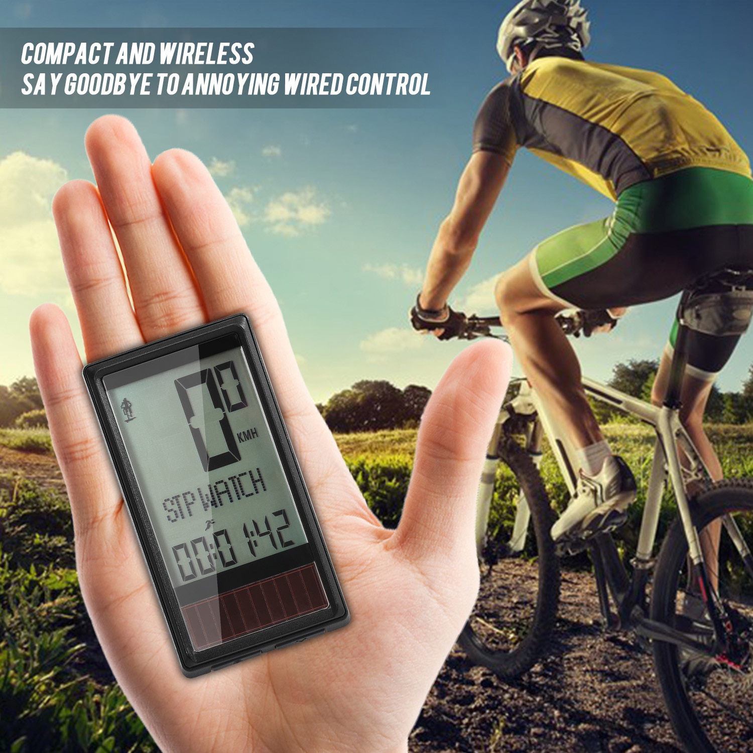 Wireless Cycling Computer Large Screen Bike Computer with Solar Energy Multi Language Bicycle Speedometer Odometer