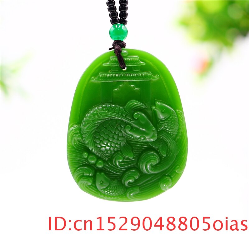 Groene Jade Karper Hanger Ketting Mode-sieraden Amulet Jadeïet Vrouwen Gesneden Natuurlijke Mannen Charm Chinese Voor