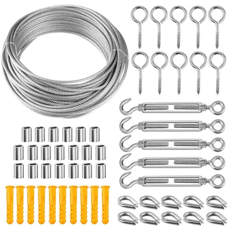 56 Pcs Garden Wire Cable Railing Wire Fence Roll Kits 15M PVC Coated Heavy Duty Stainless Steel Wire Rope Cable: Default Title