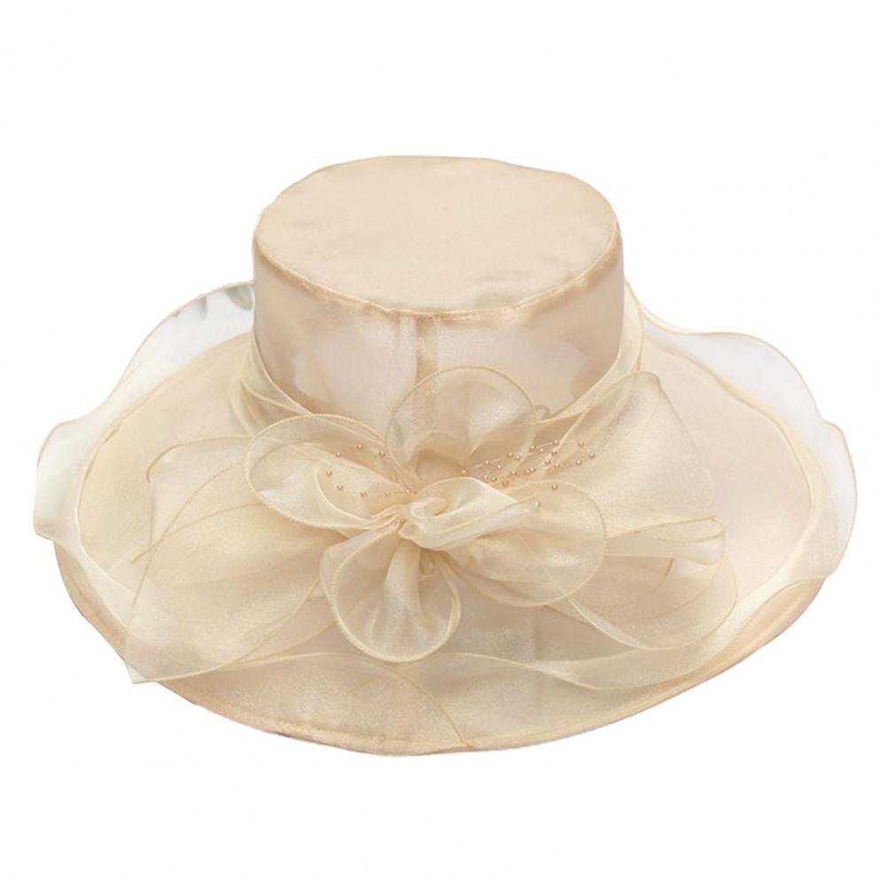 Sombreros elegantes de iglesia para mujer, gorros de fieltro de hilo de red Floral grande para mujer, sombreros de Sol de ala ancha de verano, gorros de fedora vintage