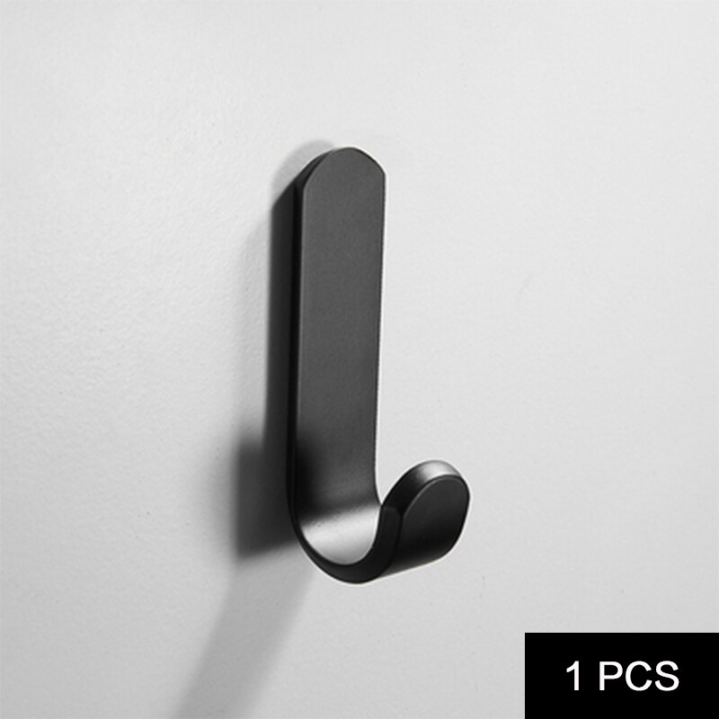 Bathroom Accessories Black Wall Hooks Sticker Adhesive Clothes Coat Hat Hanger aluminum Rustproof Towel Hook Decorative hook: SHK-0074