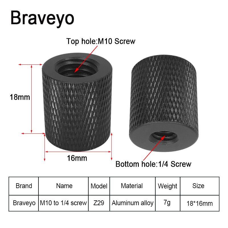Dubbele Moer Adapter Schroef 1/4 M4 M5 M6 M8 M10 Camera Schroef Statief Balhoofd Monpod Mount Schroef Voor Dslr live Flash Bracket: Z29 1PC