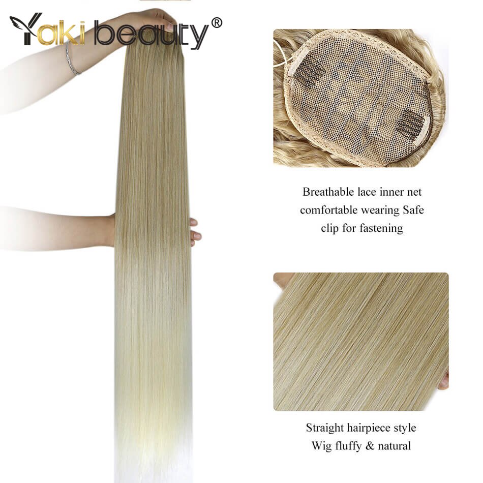 Synthetische paardenstaart, rechte clip-in haarstaart, nep haarstukjes voor zwarte vrouwen, ombre bruine kleur van yaki beauty