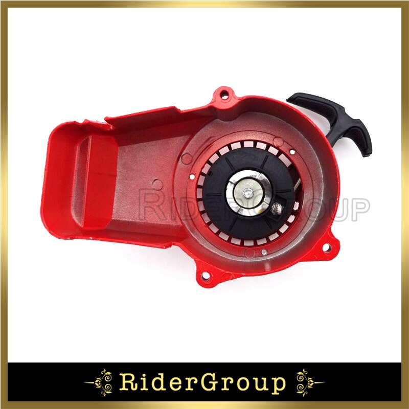 Rød alu pull starter rekyl til 2 takt 47cc 49cc motor børn atv minimoto pocket bike mini moto dirt quad crosser 4 hjulet