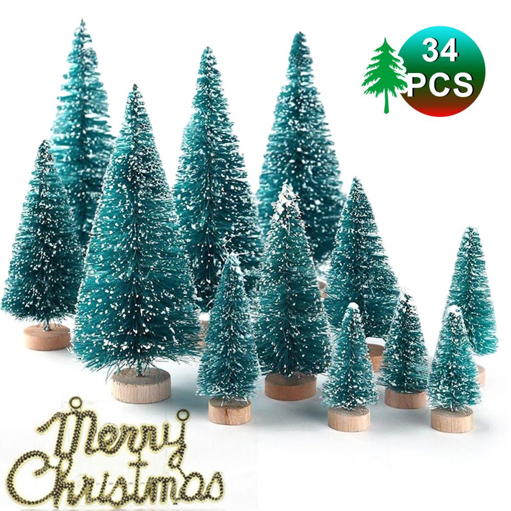 34pcs DIY Mini Christmas Tree Snow Frost Small Pine Tree Craft Desktop Decoration Christmas Tree Ornaments