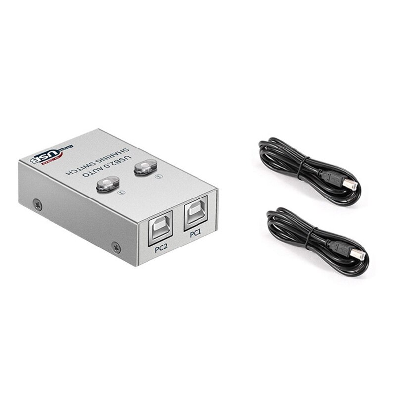 USB 2.0 Auto Sharing Switch Printer Sharing Device USB Hub 2 in 1 Out Data Transfer Hub Converter H3CA