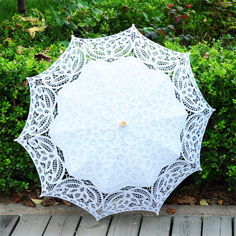 Parapluie en dentelle blanche et Beige, Parasol en coton brodé, pour bal de Mariage, décoration pour mariée