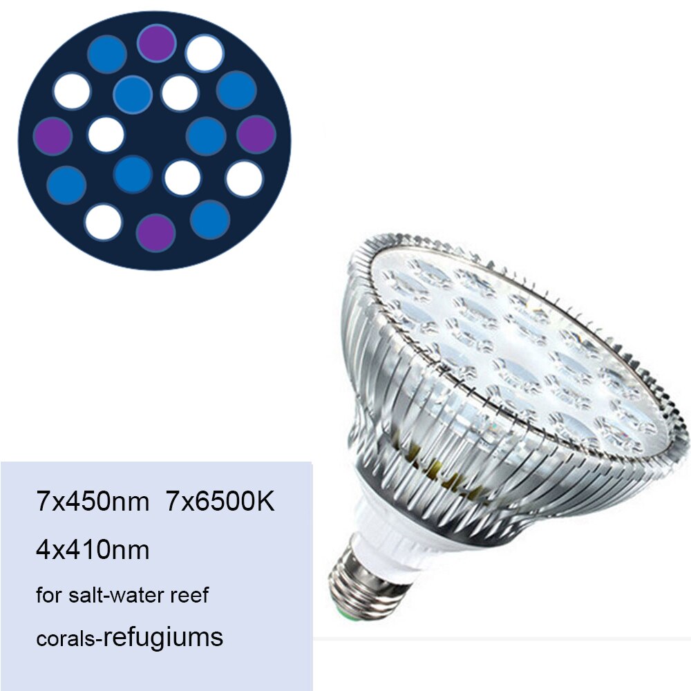 PAR38 Aquarium LED Lamp E27 54W 12Blue 6 White LED Fish Tank Coral Reefs Grow Aquarium Light Bulb Lamp For Refugium Plants Grows: Default Title