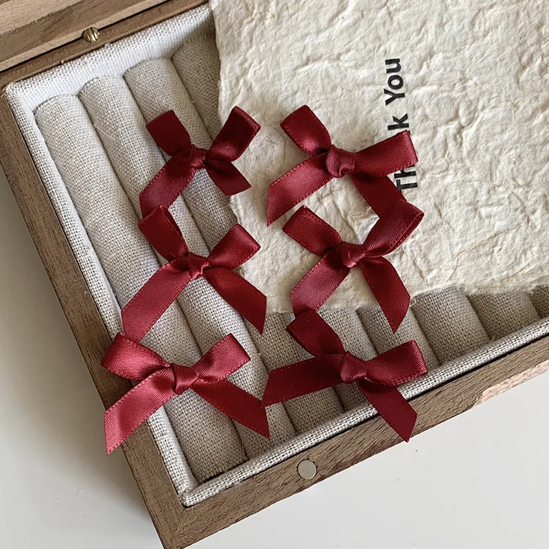 10 Uds Mini pinzas para el cabello con lazo 4cm estilo Ballet dulce cinta lazo horquilla accesorios para el cabello para niñas pasadores rosas, blancos y rojos: Borgoña