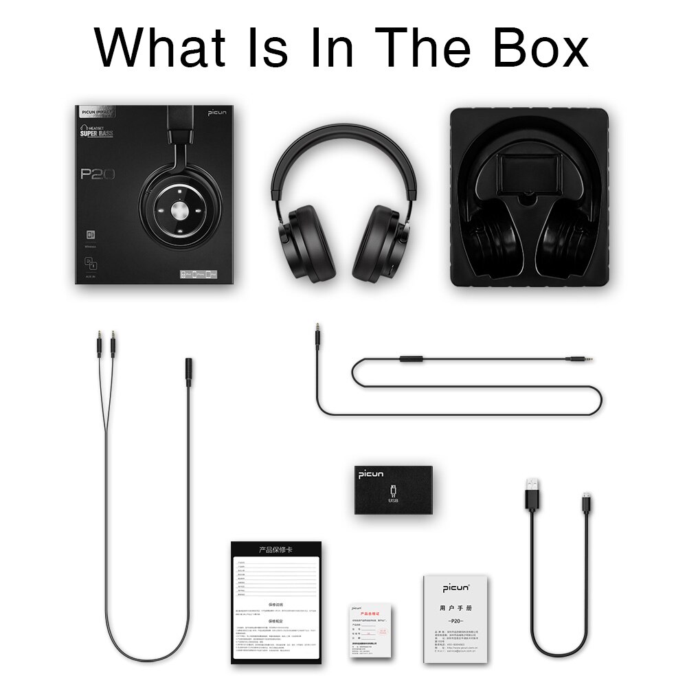 Picun P20-auriculares, inalámbricos por Bluetooth 5,0, auriculares estéreo con Monitor plegable con micrófono para DJ, soporta tarjeta TF