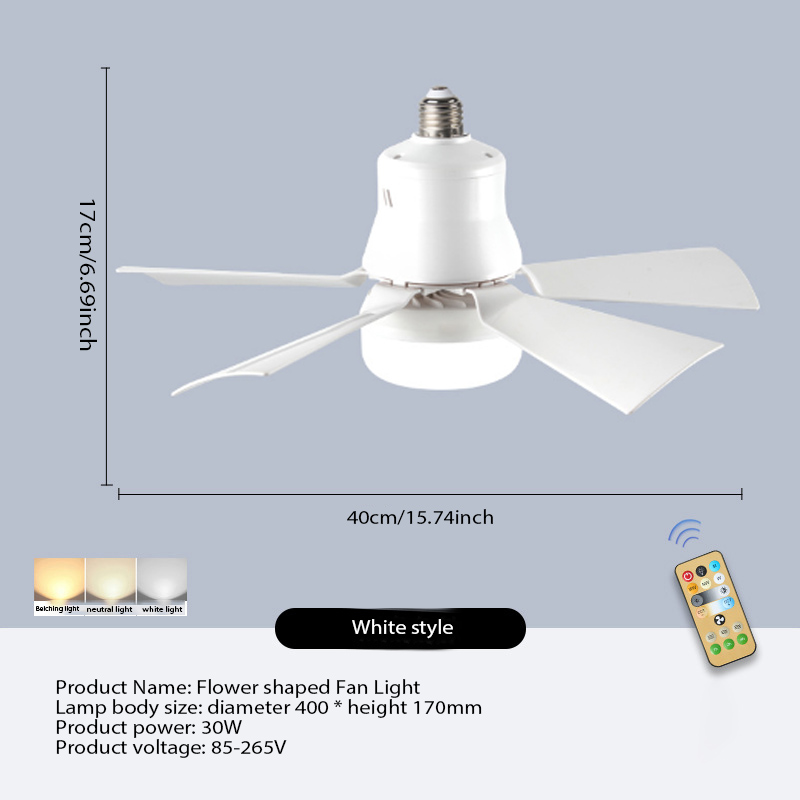 Ventilador de techo con control remoto, luz LED E27 de 30W para atenuación, adecuado para sala de estar, estudio, uso doméstico, 85-265V