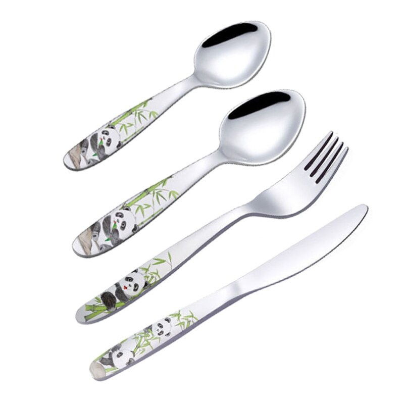 4 teile/satz Baby Löffel Lebensmittel Fütterung Gabel Messer Utensilien einstellen Edelstahl freundlicher Lernen essen Gewohnheit freundlicher Geschirr