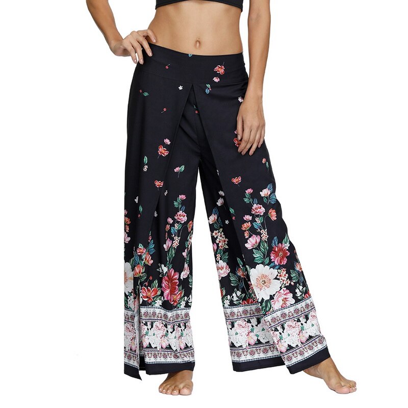 Womens Palazzo Slit Wide Leg Pants Summer Casual Beach Boho Print Pants Plus Size High Waist Gym Yoga Pants Sweatpants: 7 / L-XL