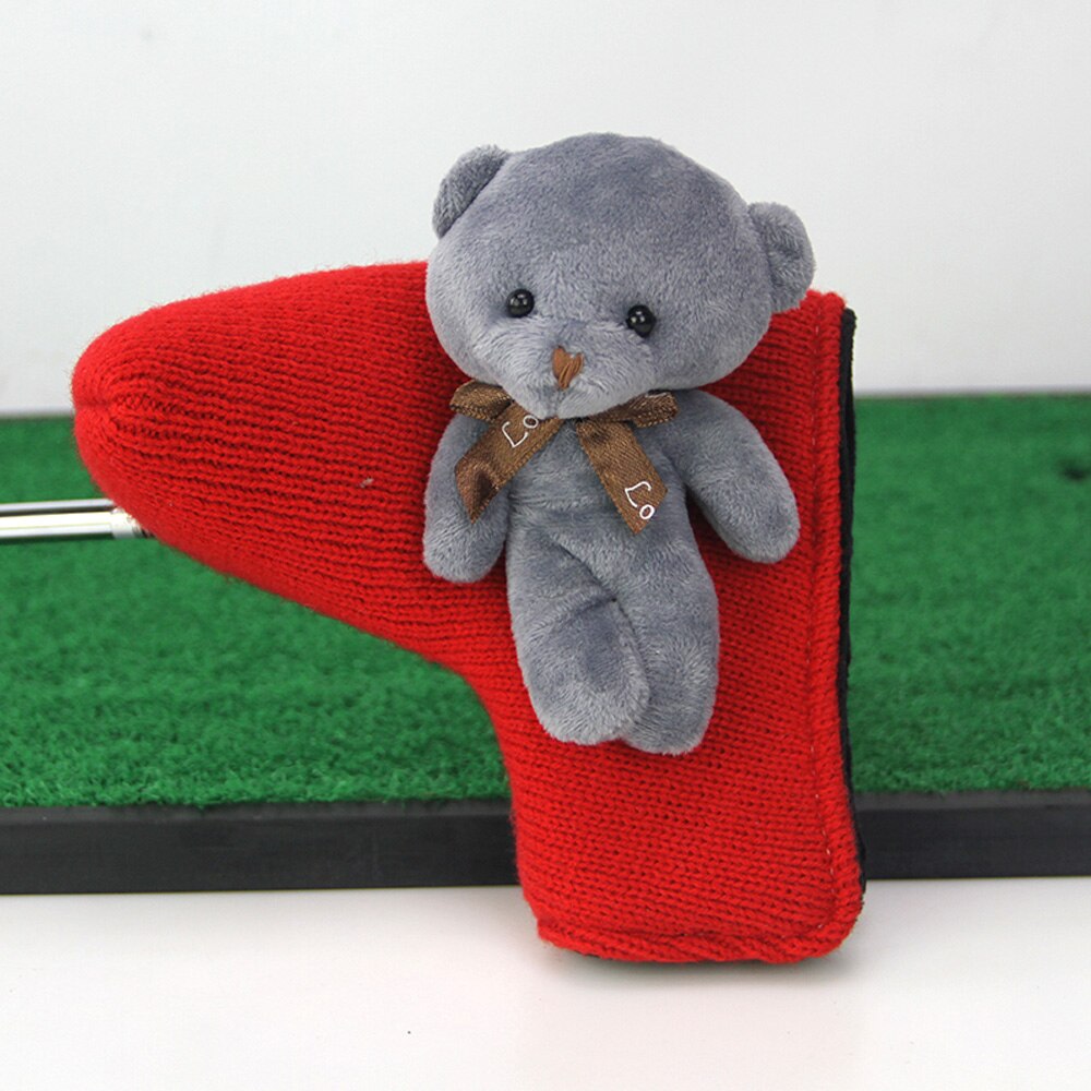 1 st standardstorlek golf putter headcover stickad söt björn golf club head lock golf putter ärm tillämplig på de flesta putters: Röd