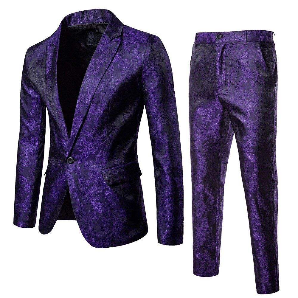 Senaste byxor kappa design svart kostym man slim fit smoking bröllopsfest företagsklänning sommar jacka + byxa kostym: Lila / Xxxl