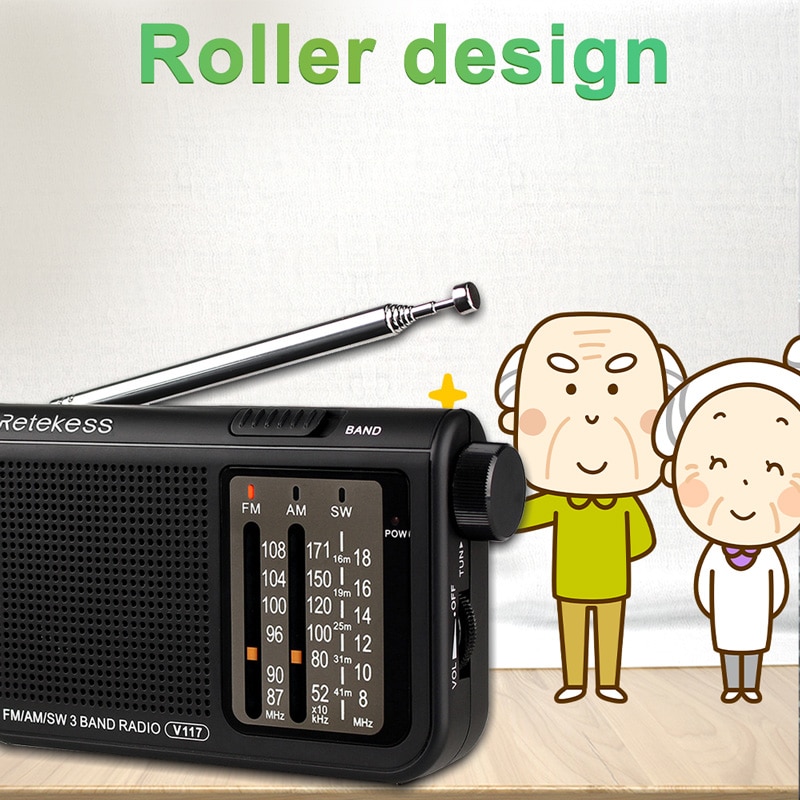 Retekess V117 Analog AM FM Radio Transistor Shortwave Radio Powered by AA Battery with Large Knobs Ideal for Indoor and Senior