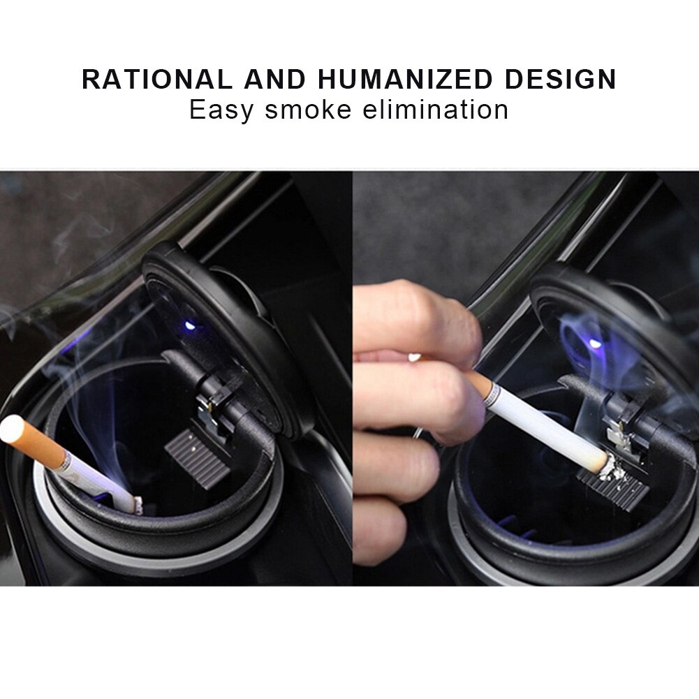 Bilinteriør aftagelig askebægerholder opbevaringsboks 2- i -1 led natlys askebæger med låg