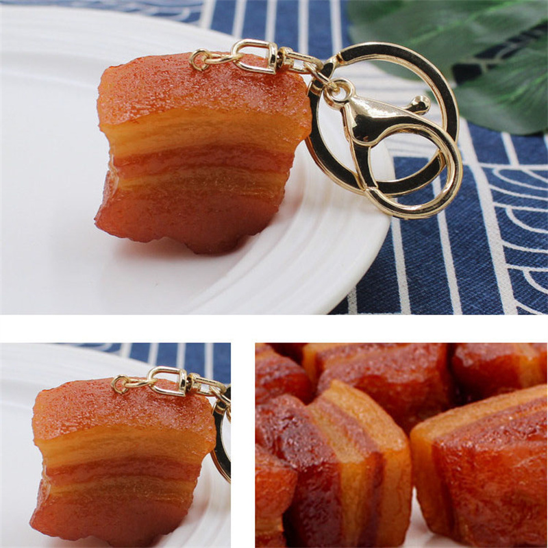 Simulated Food Pendant PVC Braised Pork Belly Model Keychains Car Key ChainPhone Pendant Keyrings Decoration