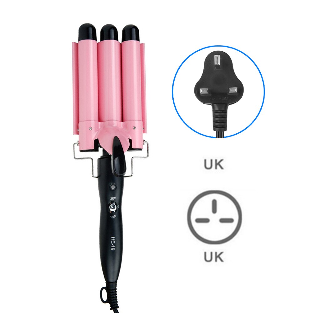 Rizador de pelo de cerámica automático, férula de permanente, cerámica, rodillos de ondulación, herramientas de estilismo, rosa, 3 barriles, 25mm, # TYx-5: 25mm UK