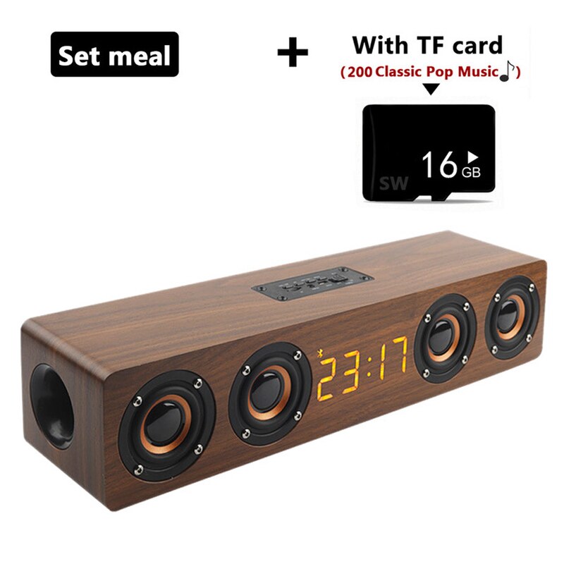 Powerful Wooden TV Soundbar 20W Portable Bluetooth Speaker Wireless Column Home Theater 4D Stereo Subwoofer caixa de som TF FM: Brown with TF card