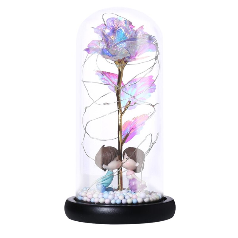 Gold Foil Rose Flower Bear in Glass Dome with LED Night Light Mothers Day Valentine's Day Wedding Party Decoration: 11