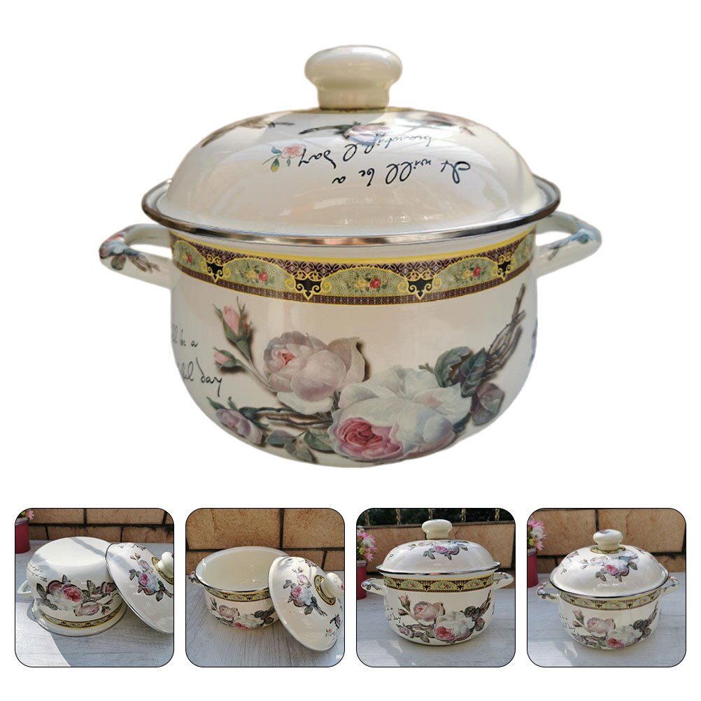 Enamel Stew Pot Kitchen Stockpot Enamel Cooking Pot Thickened Stock Pot: Default Title