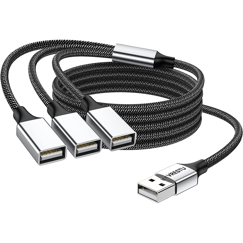 USB to 3 USB 2.0 HUB Dual 4Port Multi Splitter Adapter OTG for PC Laptop Surface Computer Accessories USB A Extension Power Data: Beige