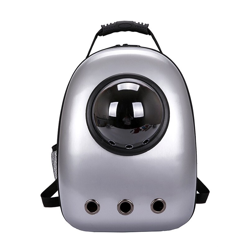 Mochila para gatos con dibujos de astronauta, bolsa de viaje portátil para transportar mascotas transparente, bolsa transpirable en forma de cápsula espacial para cachorros y gatos: Plata