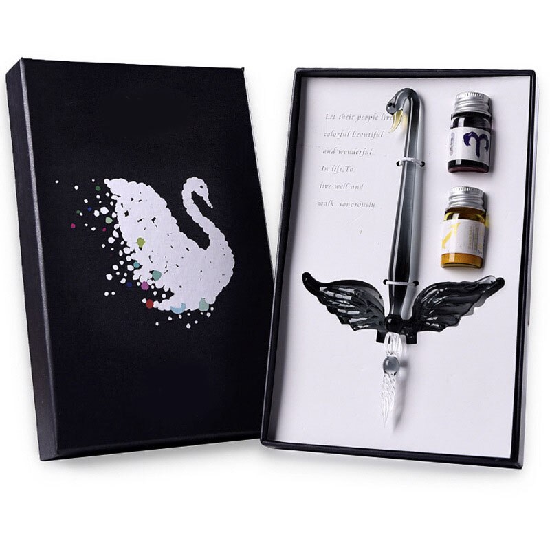 4 Pcs Crystal Glass Pen Set with Pen Holder 2 Ink Dip Pen for Signature Art Writing Drawing FEA889