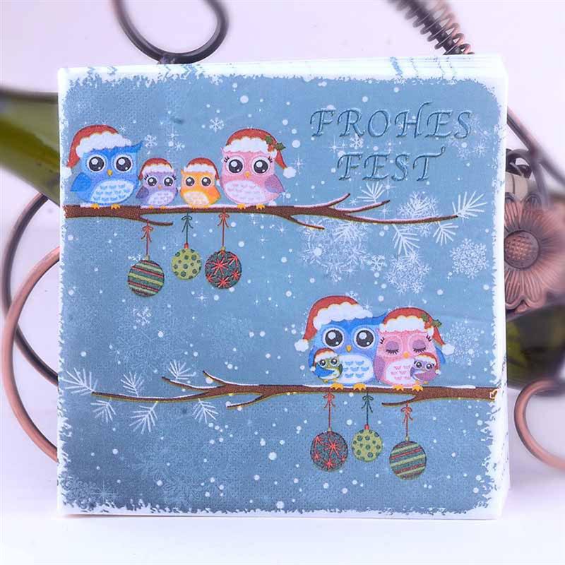 40pcs Leuke Uil Gedrukt Servetten Kerst Decoratieve Tissue Diner Papieren Handdoek Feestartikelen