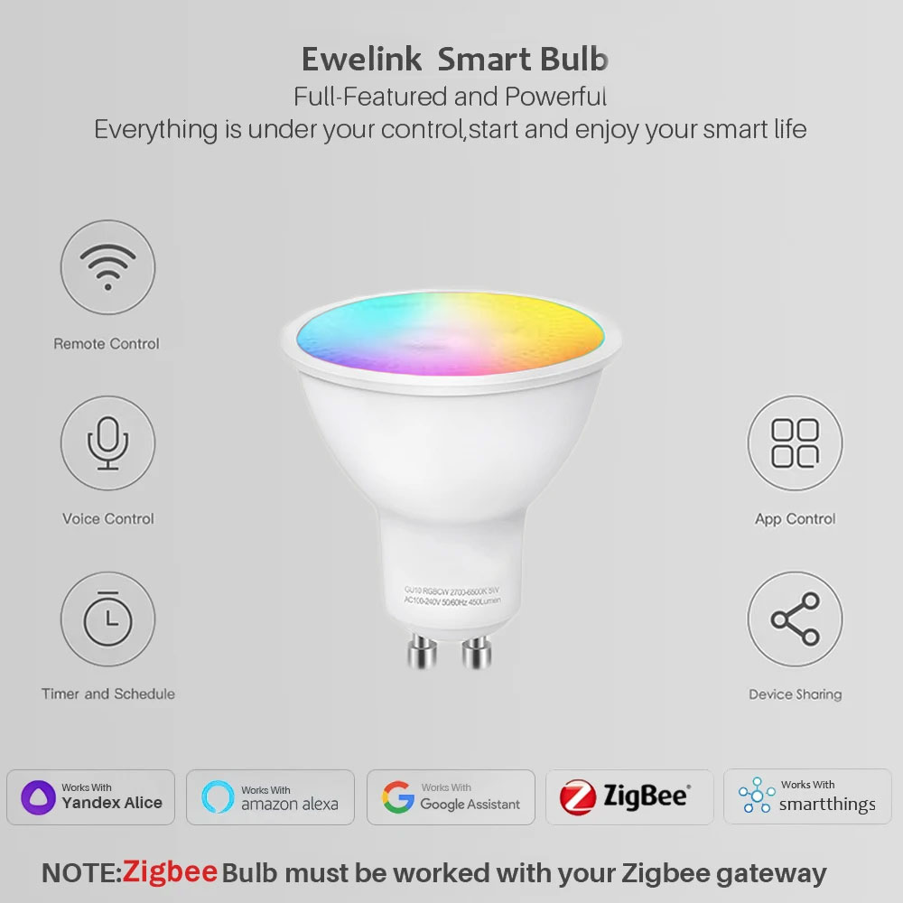 Inteligentne WiFi Zigbee żarówka LED GU10 możliwość przyciemniania RGBCW lampa Led dla aplikacji Ewelink Alexa Google Home Yandex Smartthings