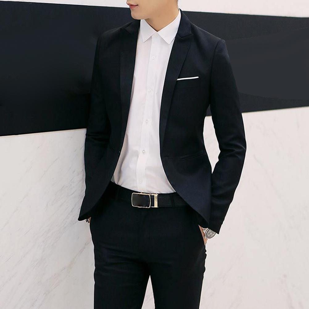2 Pièces Grande Taille Hommes Couleur Unie À Manches Longues Revers Mince Bouton Costume Homme mariage Bureau Réunion Ensembles Vêtements Pour Hommes