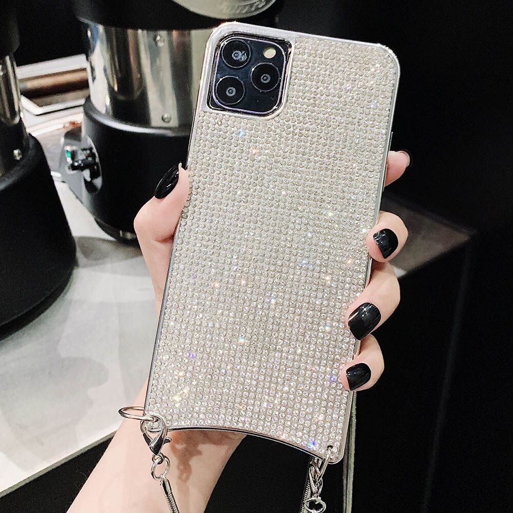 Rhinestone Bling Diamond Glitter Necklace Lanyard Cord Crossbody Phone Case For iPhone 13 12 X XR XS 11 Pro Max 7 8 6 6s Plus SE: for iPhone 11Pro Max