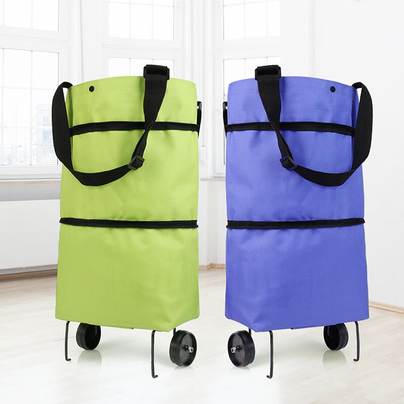 Miljøvenlig trolley taske bærbar multi-funktion oxford folable tote indkøbspose genanvendelige indkøbsposer med hjul købmand vogn