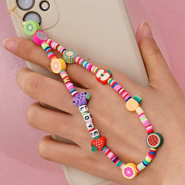 Colorful Acrylic Bead Smile Mobile Phone Chain Cellphone Strap Anti-lost Lanyard For Women Summer Jewelry: Fruit 4