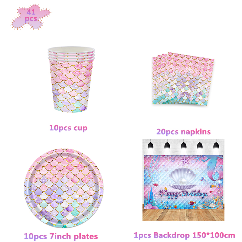 Decoraciones para de cumpleaños de príncipes de sirena, vajilla desechable, bolsa Gif, globo de aluminio, decoración de fondo, suministros para de Baby Shower