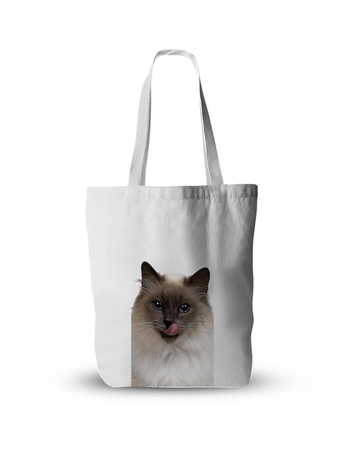 Eenvoudige canvas tas, grappige schattige kat, handtas, boodschappentas voor vrouwen, koreaanse harajuku, grote capaciteit schoudertas, eco-tas: Stijl 2