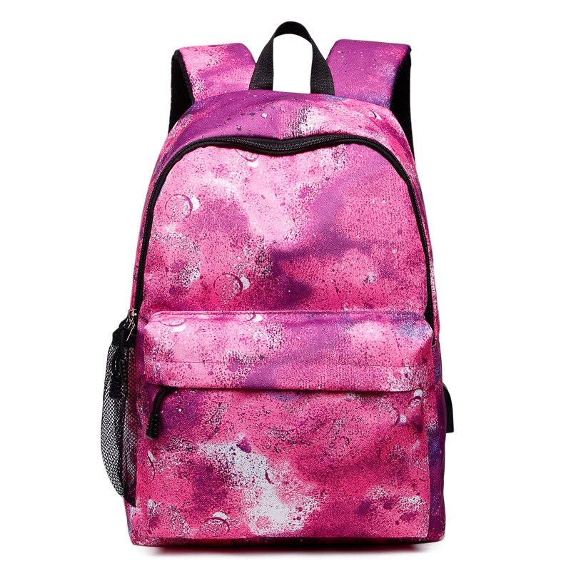 Menn lerret skole laptop ryggsekk galaxy star universe space usb lading for tenåringer gutter student jenter vesker reise mochila: Rosa