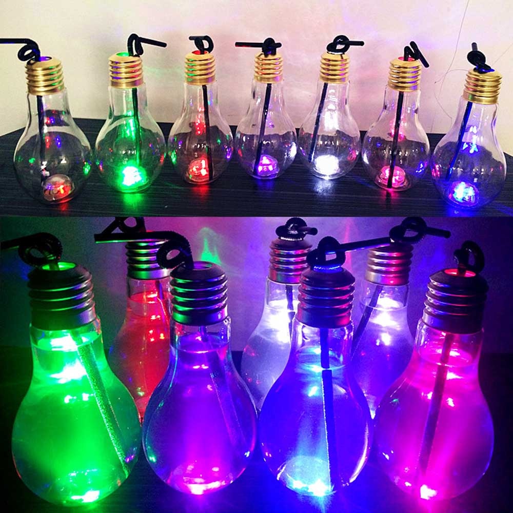 Led glödande glödlampa vattenflaska kort söt mjölkjuice glödlampor kopp läckagesäkra drycker flaska bil-styling ornament: 400ml