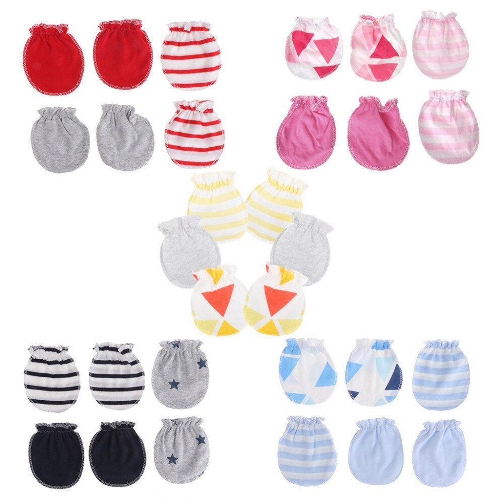 3Pairs Baby Anti Scratching Gloves Newborn Protection Face Cotton Scratch Mittens W15