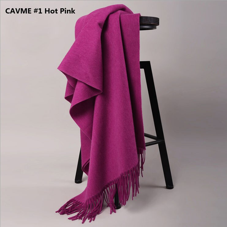Cavme pink vinter uld tørklæde til kvinder patchwork sort farve damer ensfarvet uld lang tørklæde 300g 70*200cm: Cavme 1 lyserød